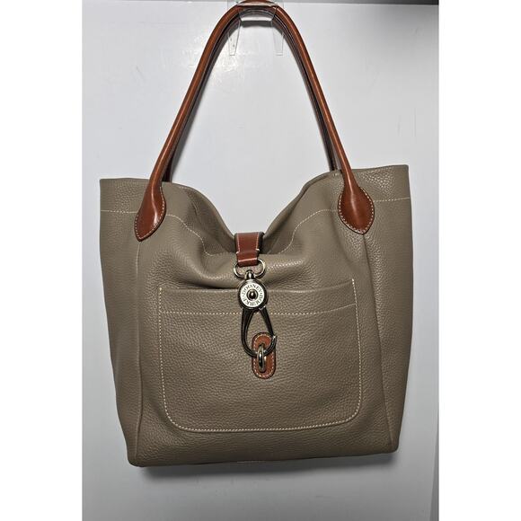 Dooney and Bourke Pebble Grain Logo Lock Tote Shoulder Purse Bag Taupe/Elephant - Picture 3 of 15